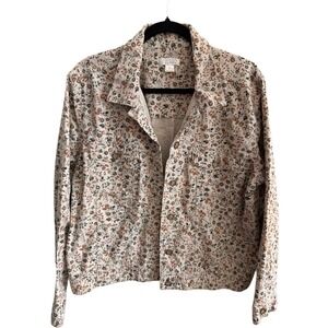 Western Linen‎ Autumn Ditzy Leaf Print Jacket Fall Layering Teacher Country XL